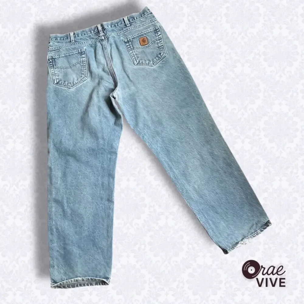 Men’s Carhartt Light Wash Denim Jeans, Size 38×32 (hand-measured, flat lay) - Picture 3 of 3